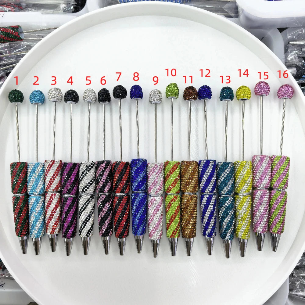 Oblique-Stripe Double Color Beadable Rhinestone Pens