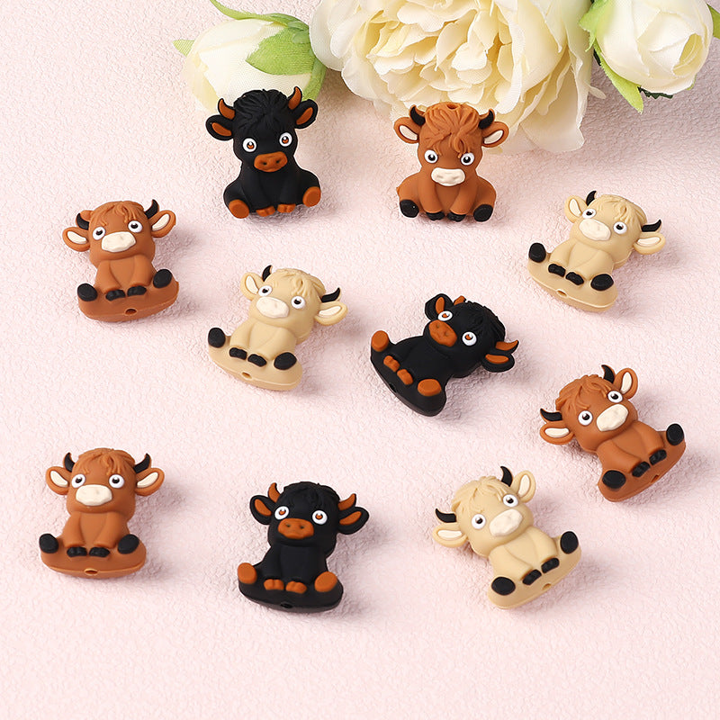 3D Cartoon Highland Cow Silicone Beads-10PCS