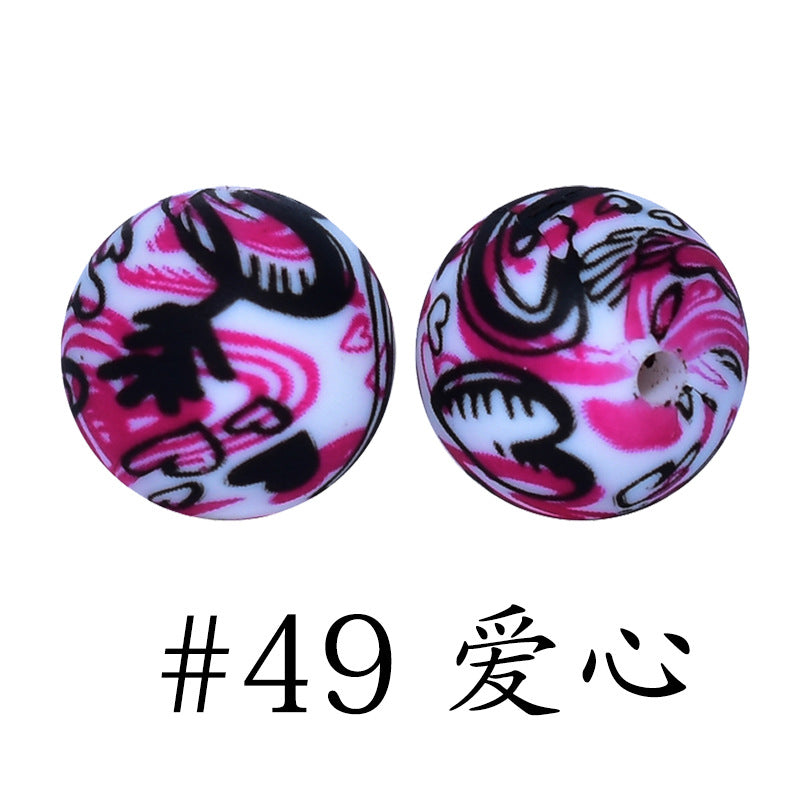 16mm Print Silicone Beads Colorful Silicone Water Transfer Beads-50PCS