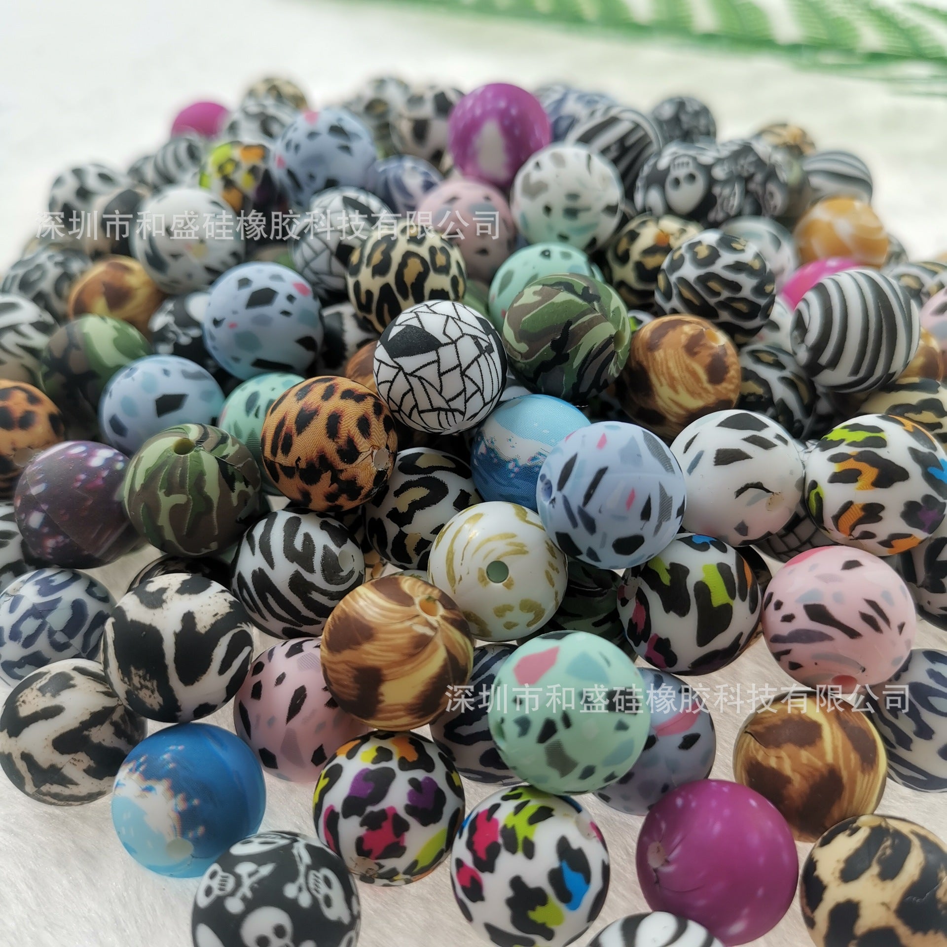16mm Print Silicone Beads Colorful Silicone Water Transfer Beads-50PCS