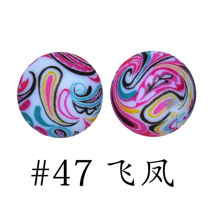 16mm Print Silicone Beads Colorful Silicone Water Transfer Beads-50PCS