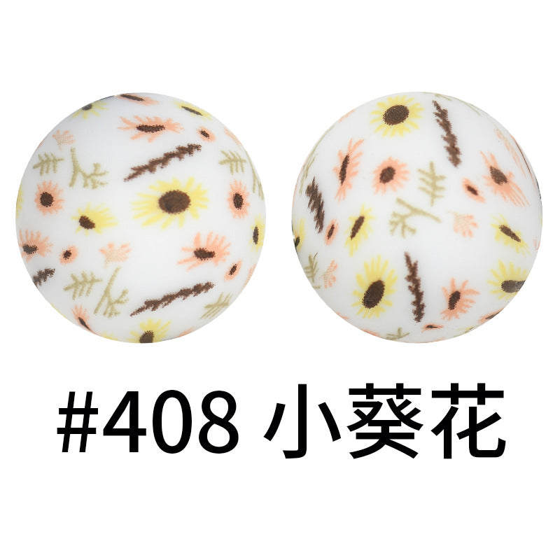 16mm Print Silicone Beads Colorful Silicone Water Transfer Beads-50PCS
