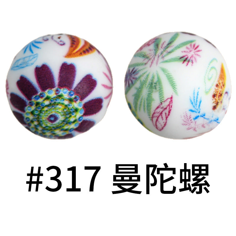 16mm Print Silicone Beads Colorful Silicone Water Transfer Beads-50PCS