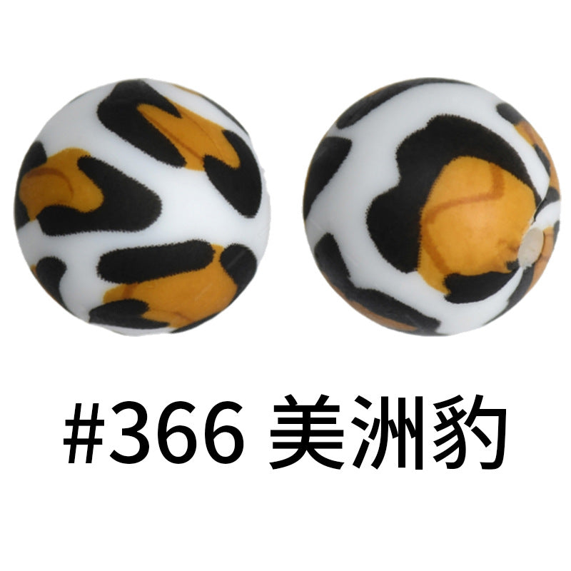 16mm Print Silicone Beads Colorful Silicone Water Transfer Beads-50PCS