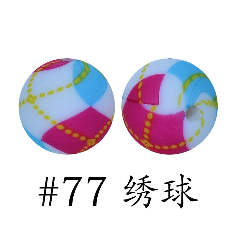 16mm Print Silicone Beads Colorful Silicone Water Transfer Beads-50PCS
