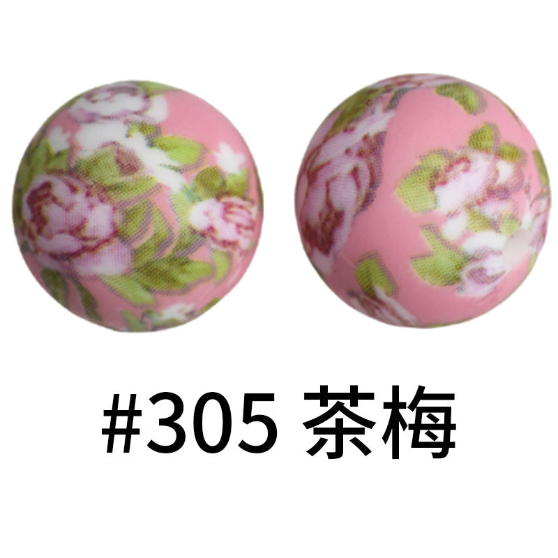 16mm Print Silicone Beads Colorful Silicone Water Transfer Beads-50PCS