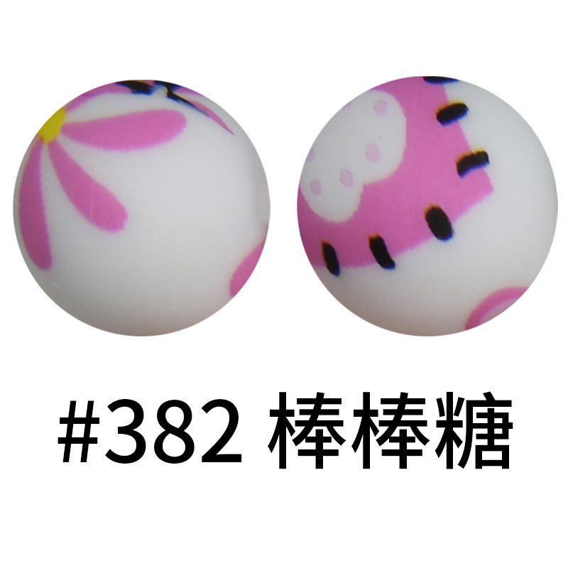 16mm Print Silicone Beads Colorful Silicone Water Transfer Beads-50PCS