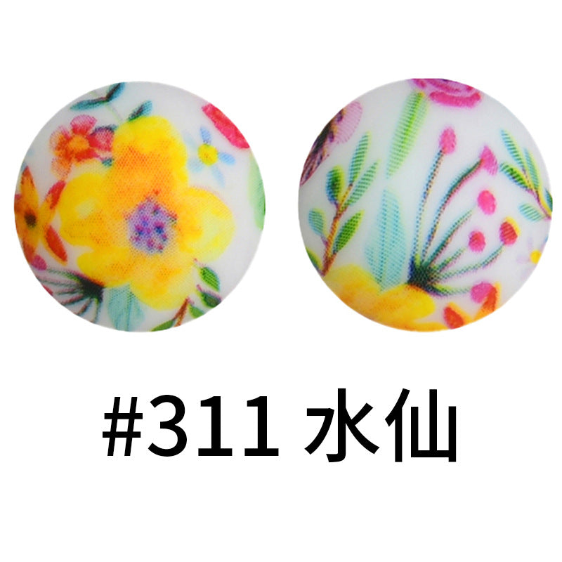 16mm Print Silicone Beads Colorful Silicone Water Transfer Beads-50PCS