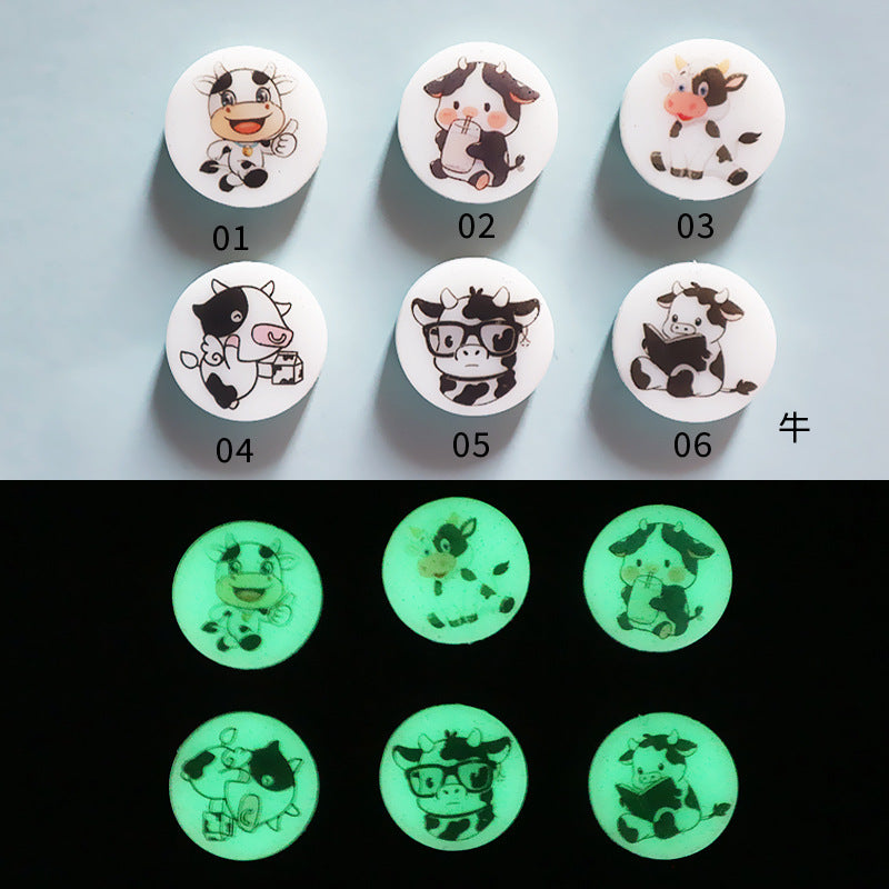 Silicone Round Cartoon Animal Luminous Beads-10PCS