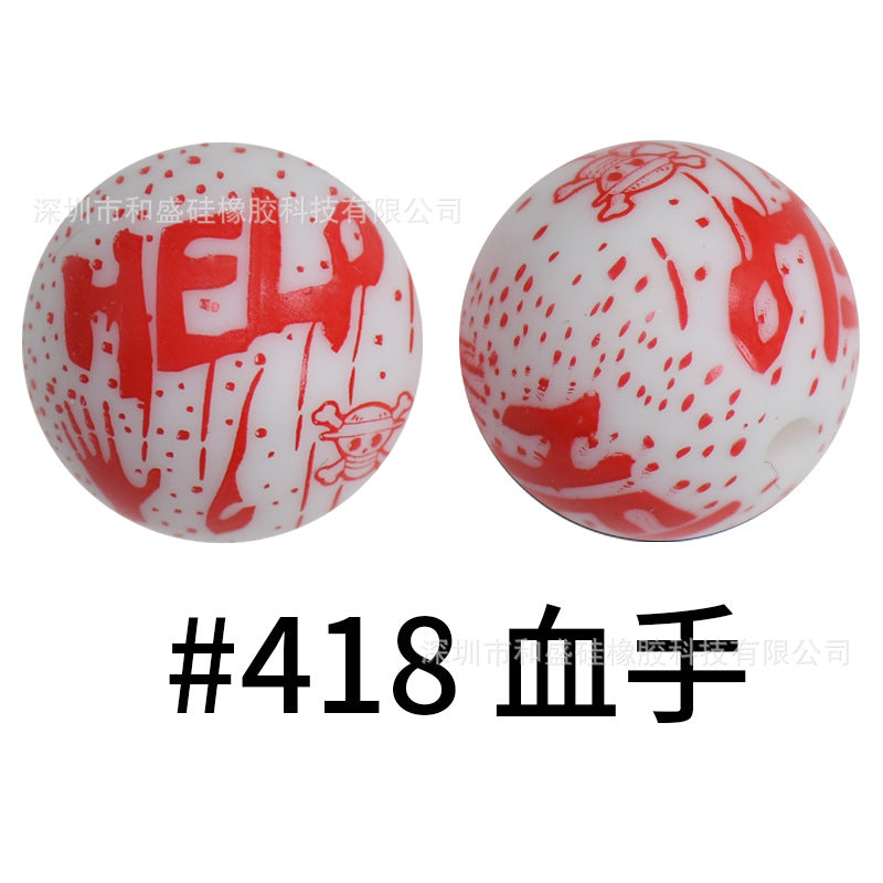 16mm Print Silicone Beads Colorful Silicone Water Transfer Beads-50PCS