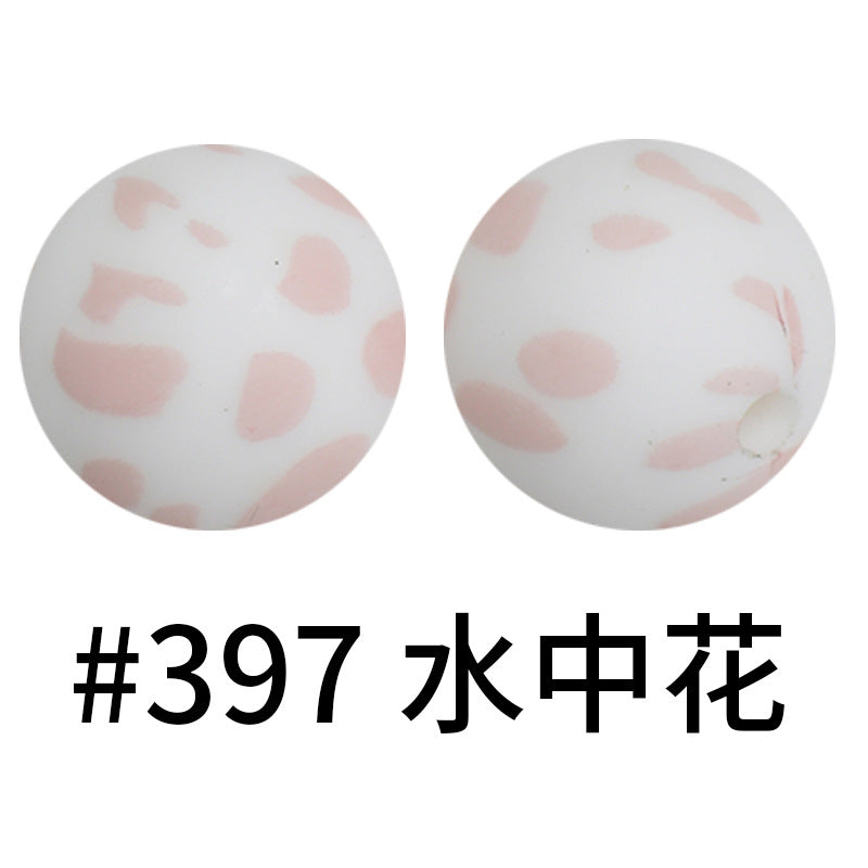 16mm Print Silicone Beads Colorful Silicone Water Transfer Beads-50PCS