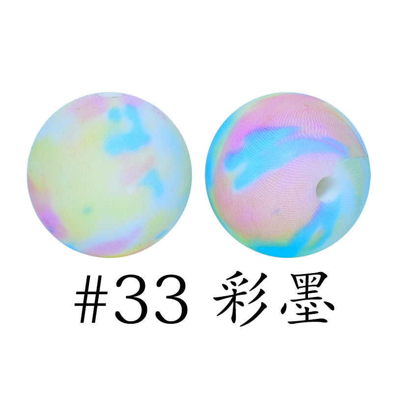 16mm Print Silicone Beads Colorful Silicone Water Transfer Beads-50PCS