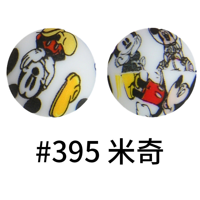 16mm Print Silicone Beads Colorful Silicone Water Transfer Beads-50PCS