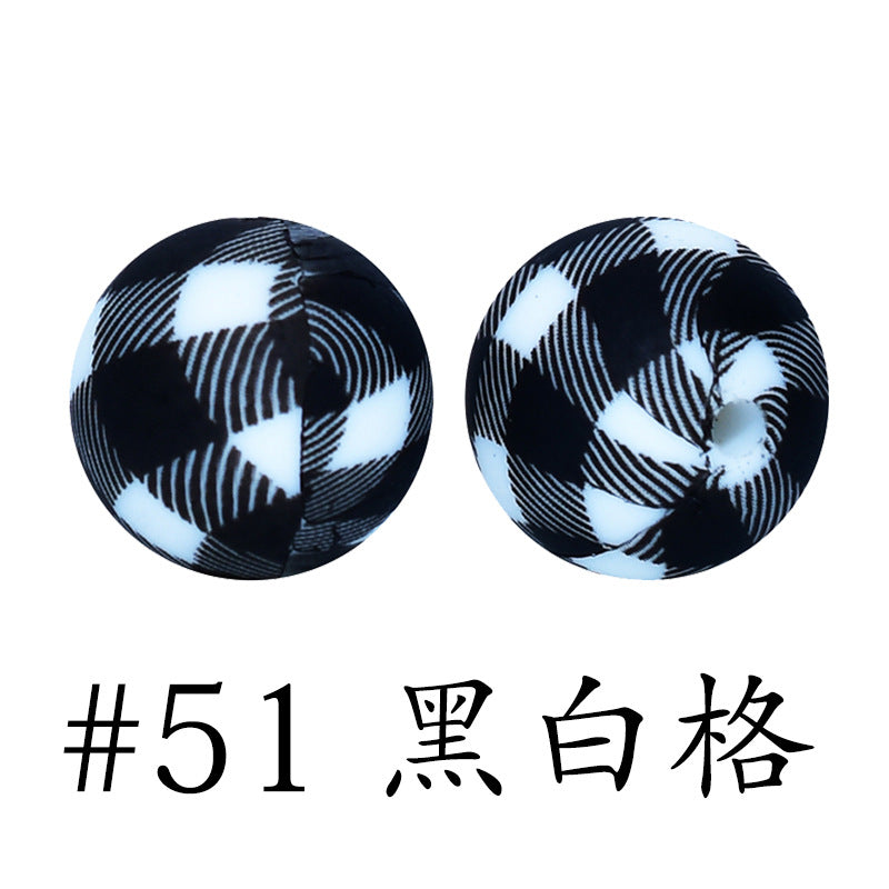 16mm Print Silicone Beads Colorful Silicone Water Transfer Beads-50PCS