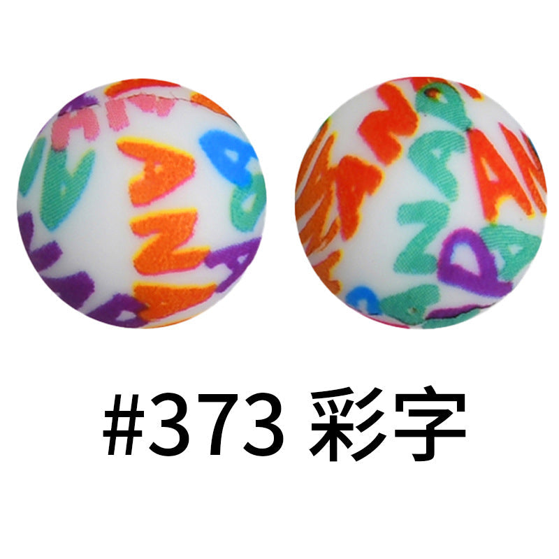 16mm Print Silicone Beads Colorful Silicone Water Transfer Beads-50PCS