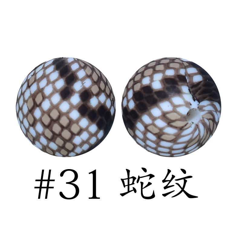 16mm Print Silicone Beads Colorful Silicone Water Transfer Beads-50PCS