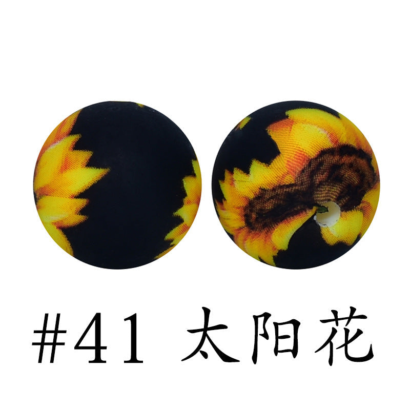 16mm Print Silicone Beads Colorful Silicone Water Transfer Beads-50PCS