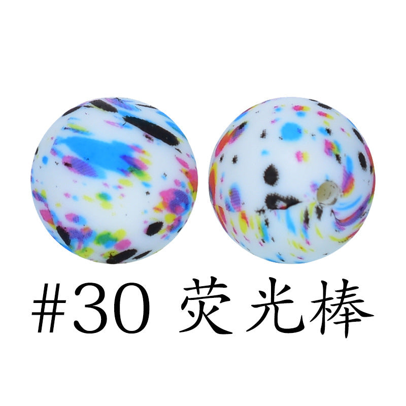 16mm Print Silicone Beads Colorful Silicone Water Transfer Beads-50PCS