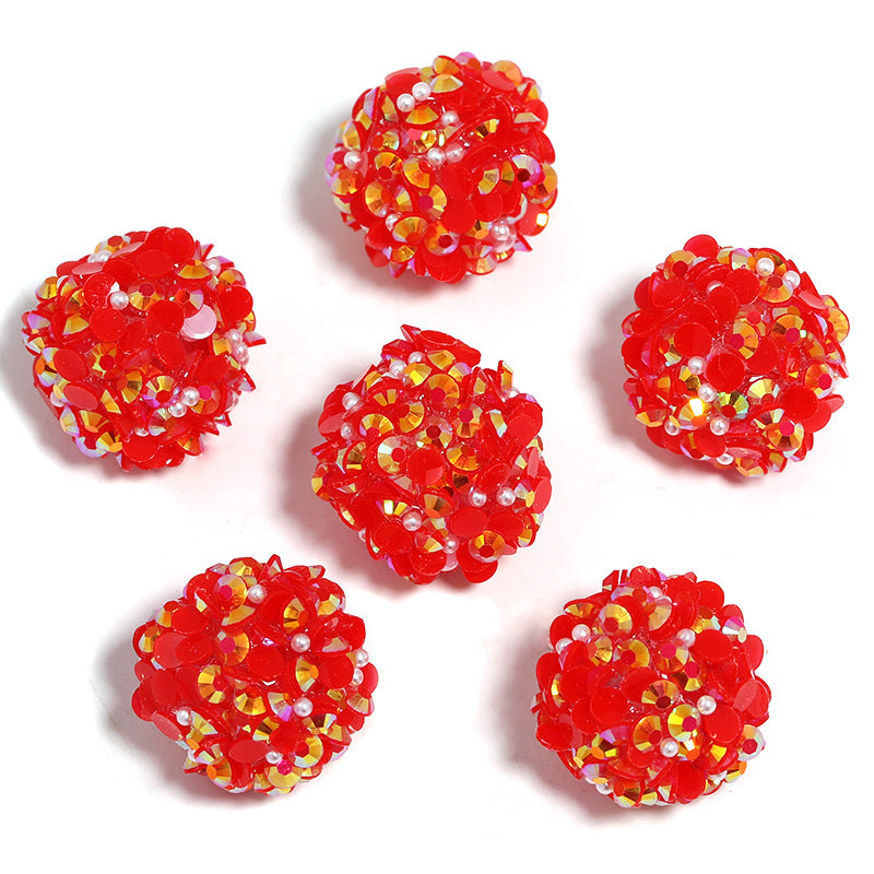 Colored Rhinestone Pearl Through Hole Acrylic Soft Sugar Beads-10PCS