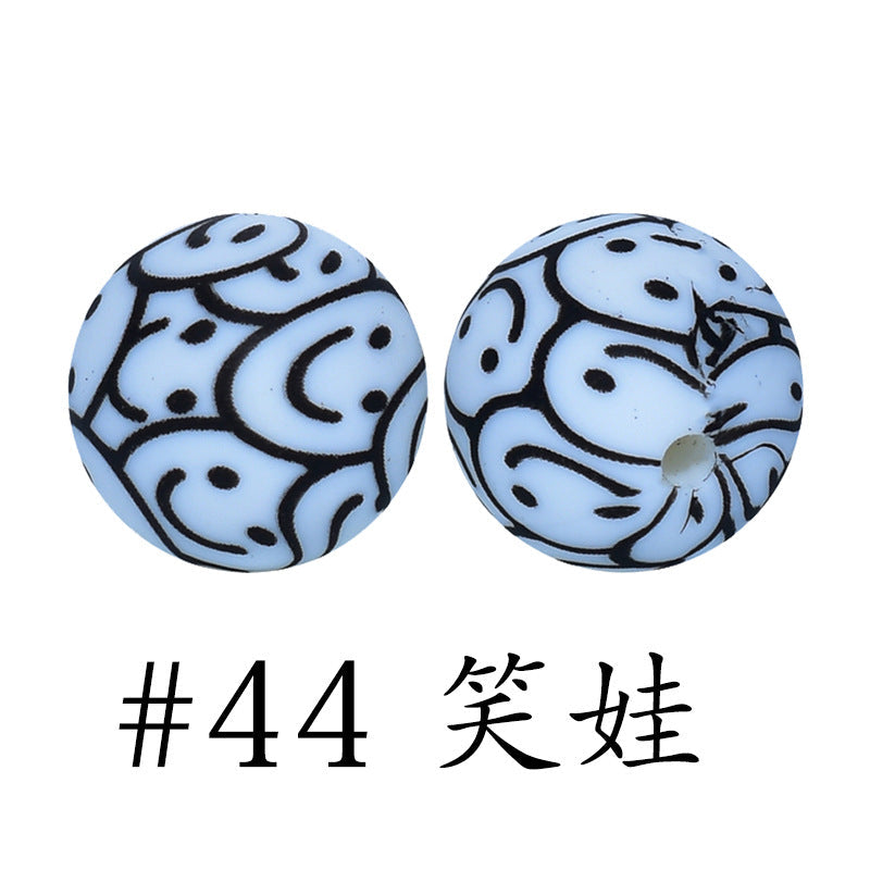 16mm Print Silicone Beads Colorful Silicone Water Transfer Beads-50PCS