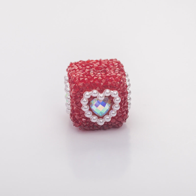 Acrylic Solid Blocks Wrapped in Diamonds, Pearls, Love DIY Sugar Straight Hole Bead String-5PCS