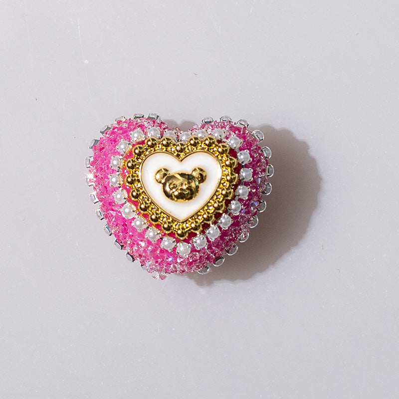 Acrylic Rhinestones with Large Peach Heart Beads-2PCS