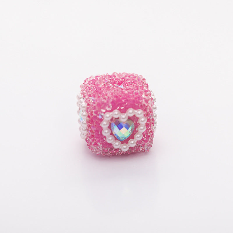 Acrylic Solid Blocks Wrapped in Diamonds, Pearls, Love DIY Sugar Straight Hole Bead String-5PCS