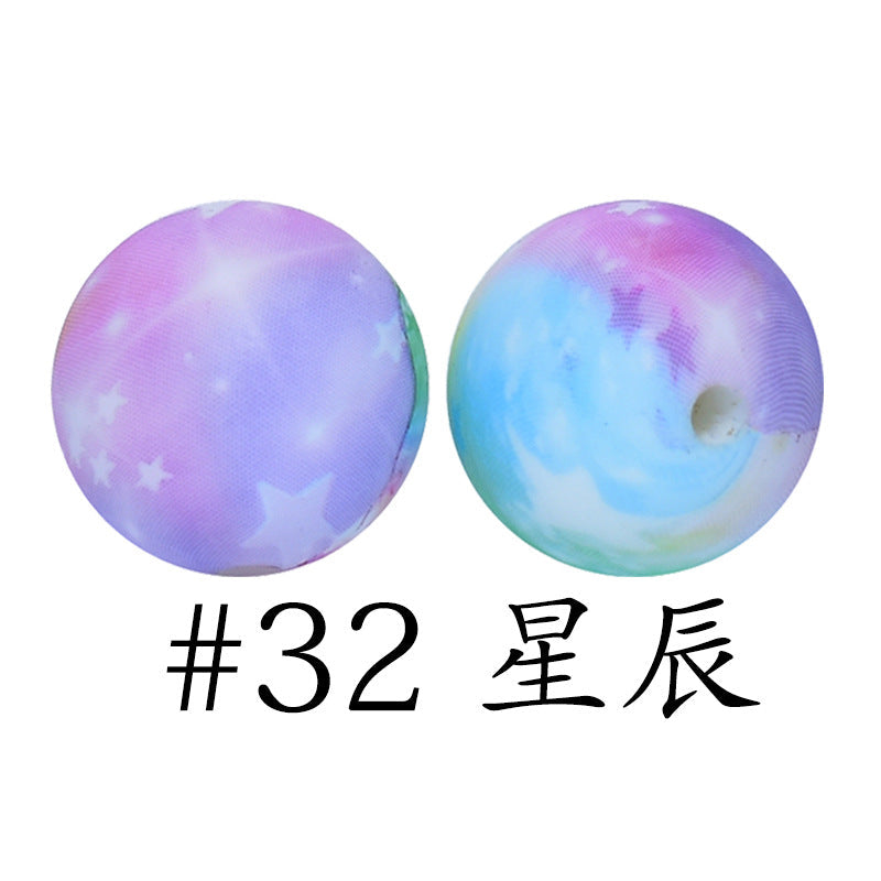 16mm Print Silicone Beads Colorful Silicone Water Transfer Beads-50PCS