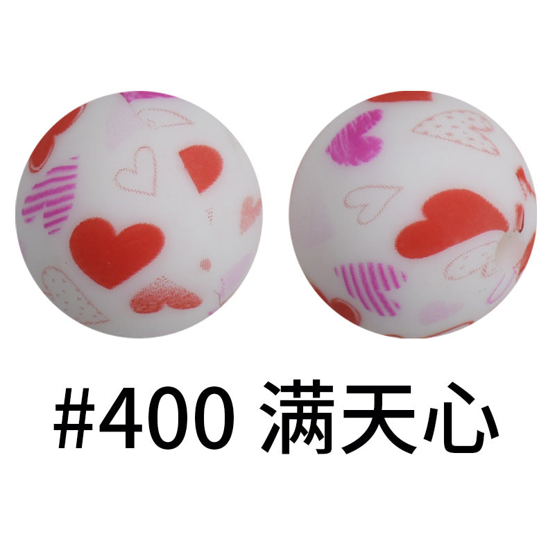 16mm Print Silicone Beads Colorful Silicone Water Transfer Beads-50PCS