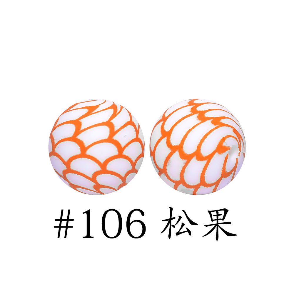 16mm Print Silicone Beads Colorful Silicone Water Transfer Beads-50PCS