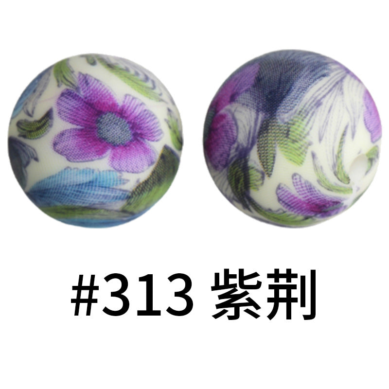 16mm Print Silicone Beads Colorful Silicone Water Transfer Beads-50PCS