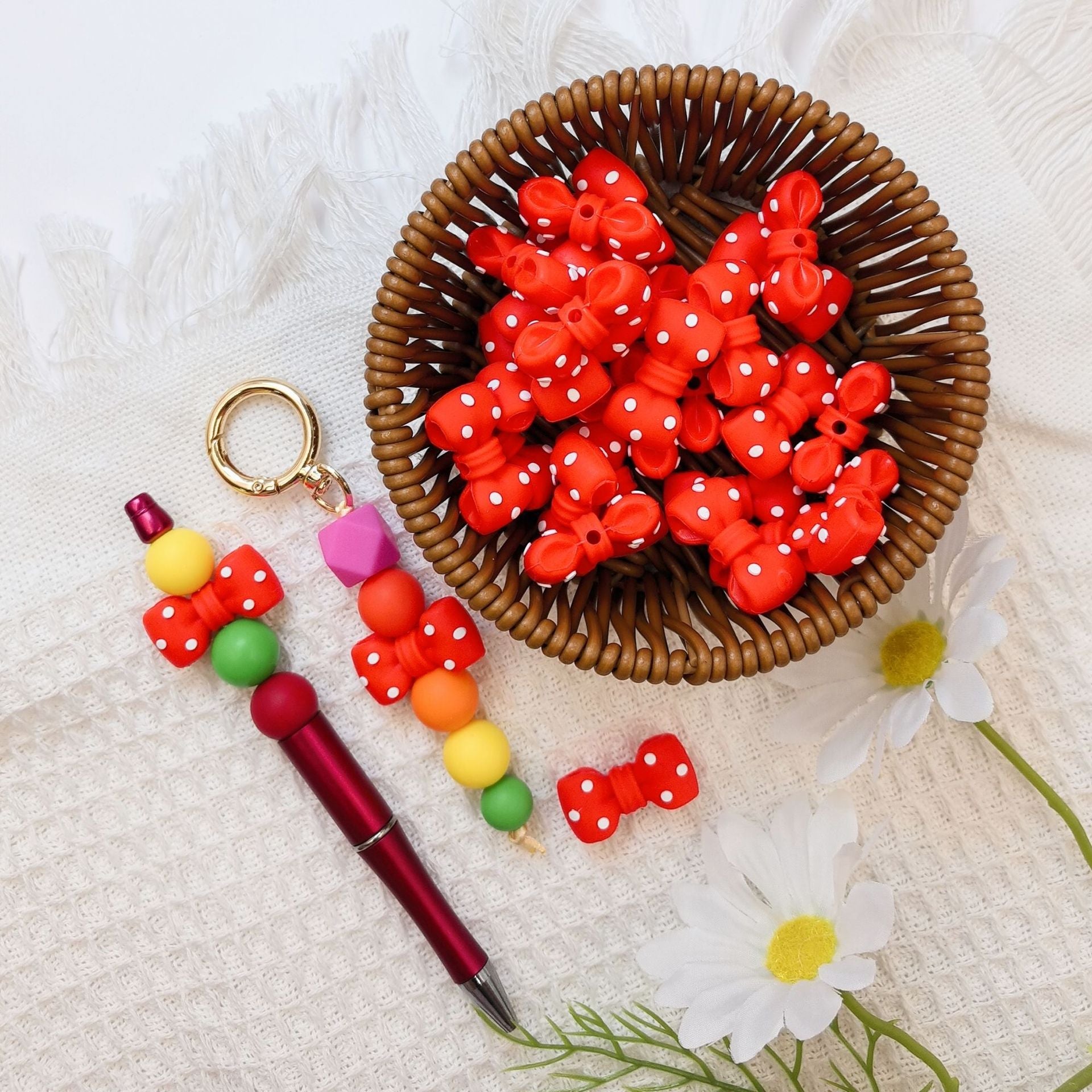 3D Black Dot Red Dot Bow New Three-dimensional Silicone Cute Cartoon DYI Beads-10PCS