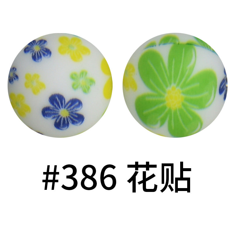 16mm Print Silicone Beads Colorful Silicone Water Transfer Beads-50PCS