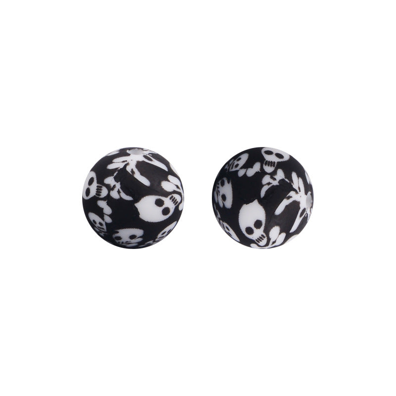 Black and White Check Leopard Print 15MM Silicone Beads-50PCS