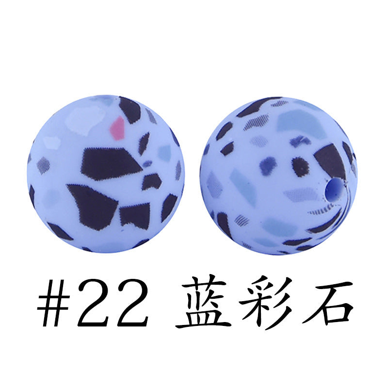 16mm Print Silicone Beads Colorful Silicone Water Transfer Beads-50PCS