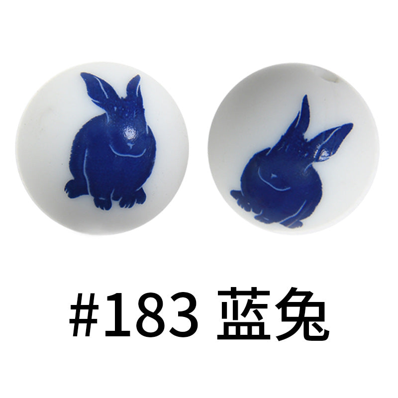 16mm Print Silicone Beads Colorful Silicone Water Transfer Beads-50PCS