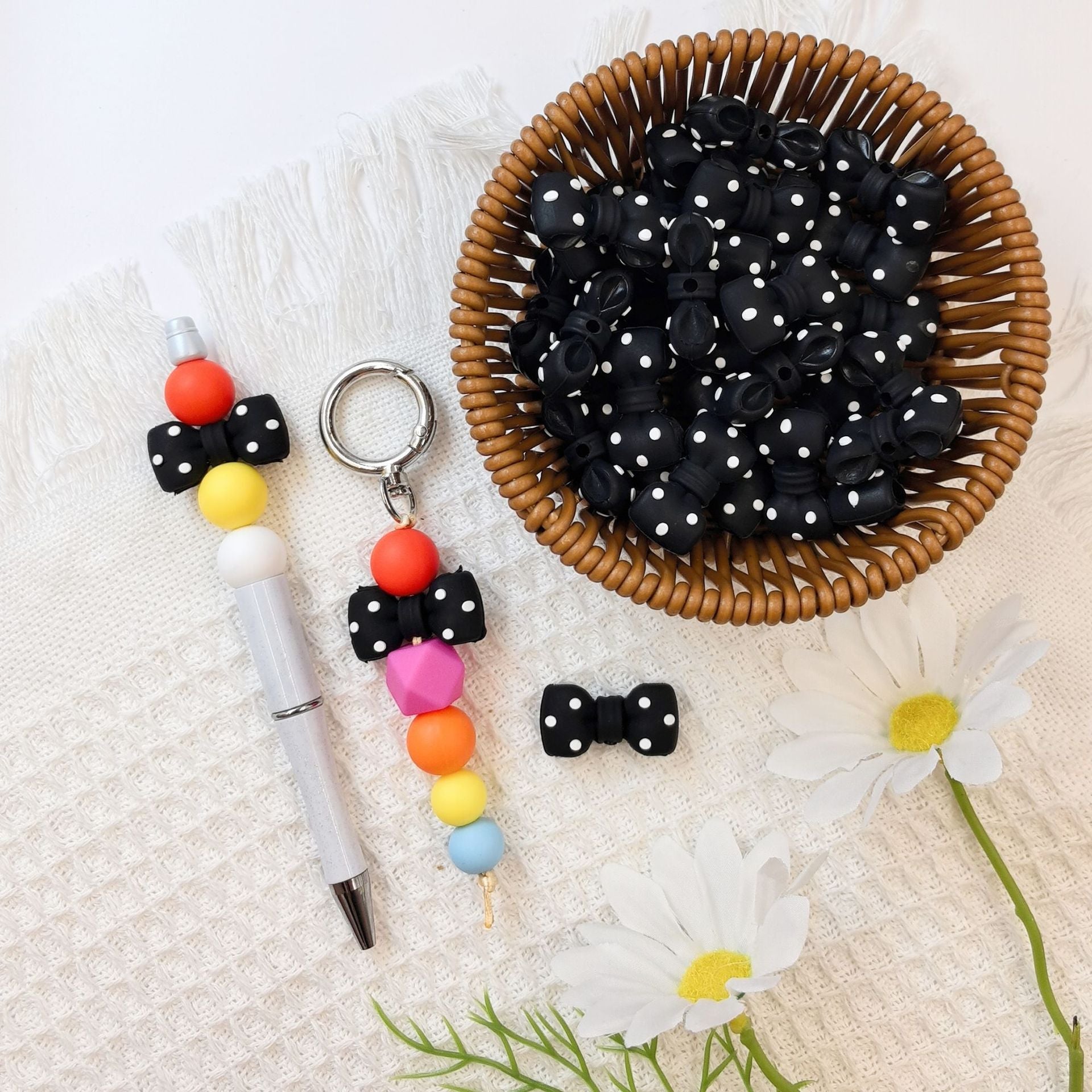 3D Black Dot Red Dot Bow New Three-dimensional Silicone Cute Cartoon DYI Beads-10PCS