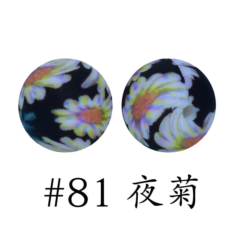 16mm Print Silicone Beads Colorful Silicone Water Transfer Beads-50PCS