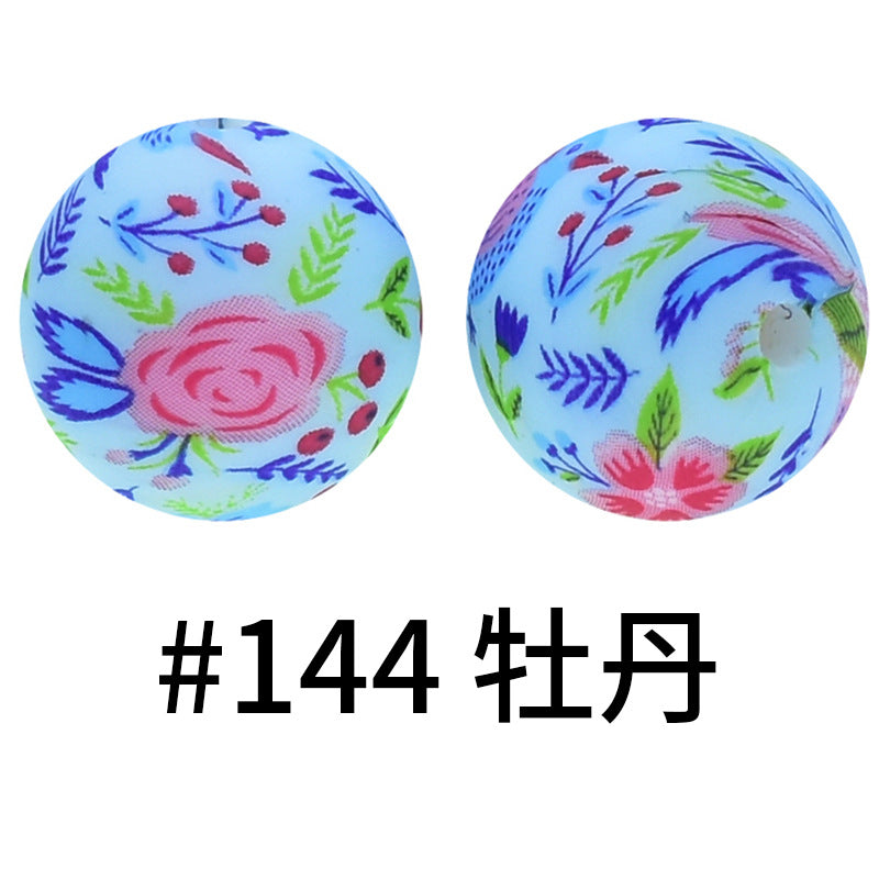 Print Silicone Beads Colorful Silicone Water Transfer Beads 16mm-50PCS
