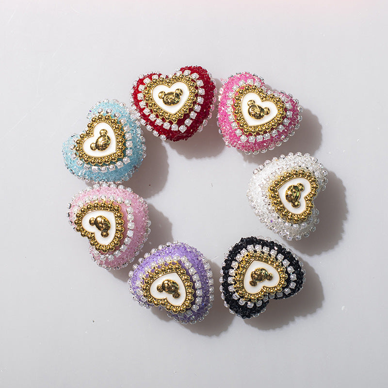Acrylic Rhinestones with Large Peach Heart Beads-2PCS