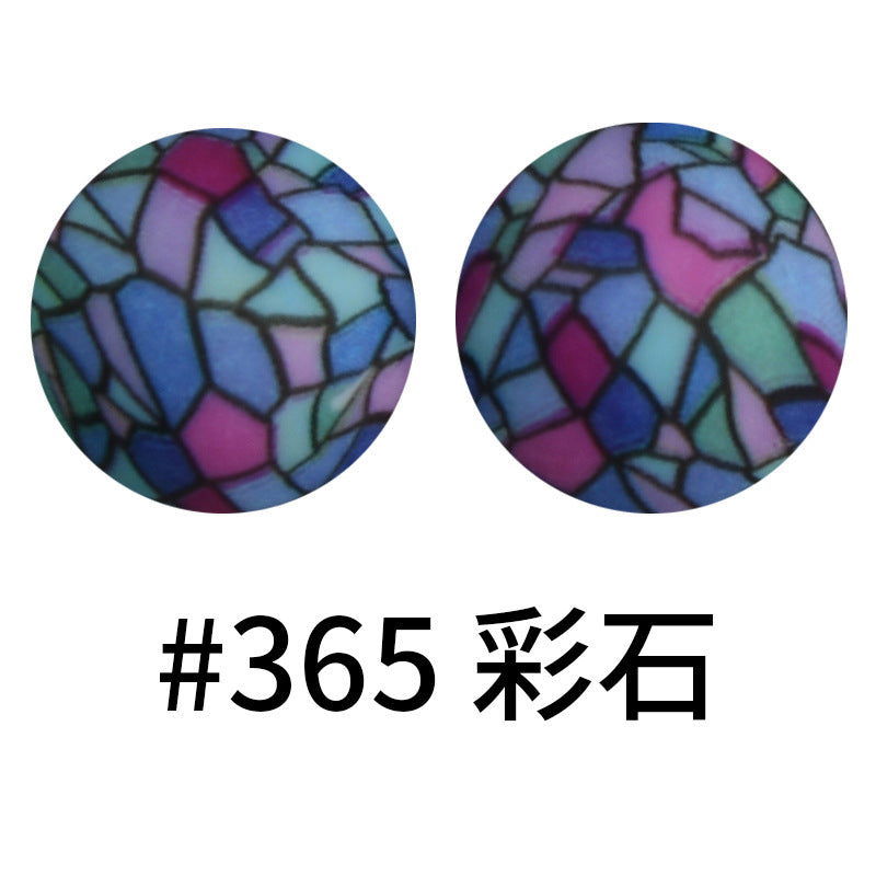 16mm Print Silicone Beads Colorful Silicone Water Transfer Beads-50PCS