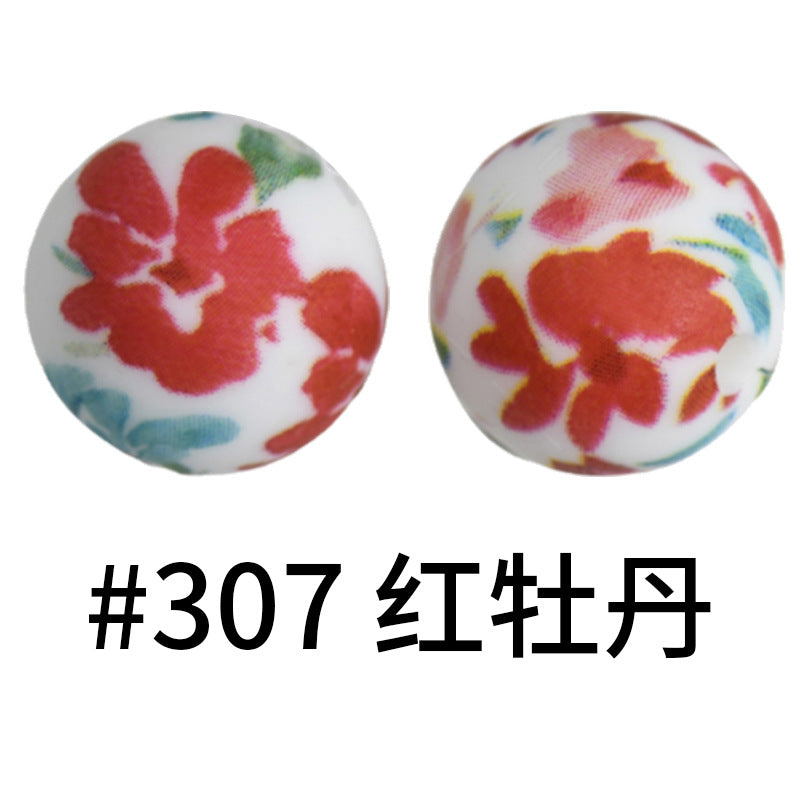16mm Print Silicone Beads Colorful Silicone Water Transfer Beads-50PCS