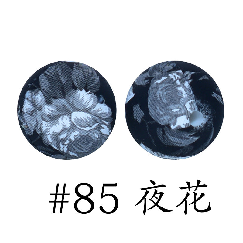 16mm Print Silicone Beads Colorful Silicone Water Transfer Beads-50PCS