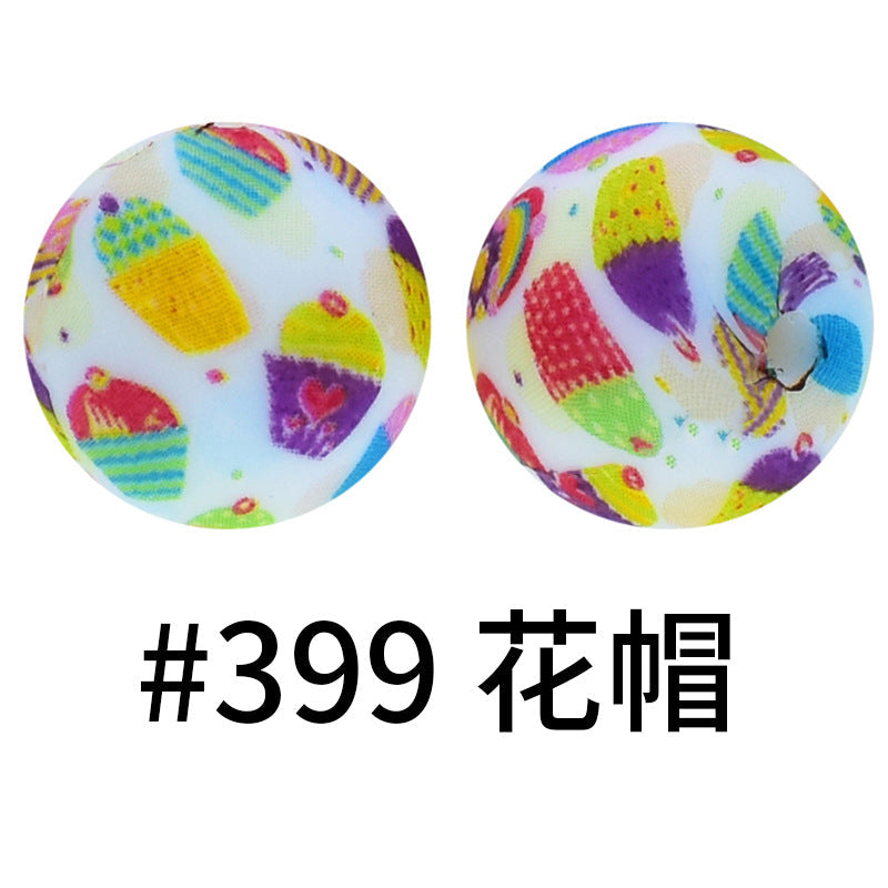 16mm Print Silicone Beads Colorful Silicone Water Transfer Beads-50PCS