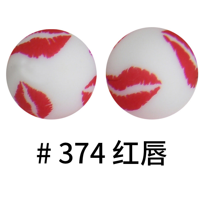 16mm Print Silicone Beads Colorful Silicone Water Transfer Beads-50PCS