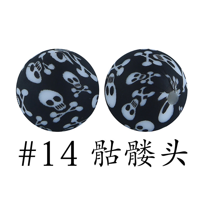 16mm Print Silicone Beads Colorful Silicone Water Transfer Beads-50PCS