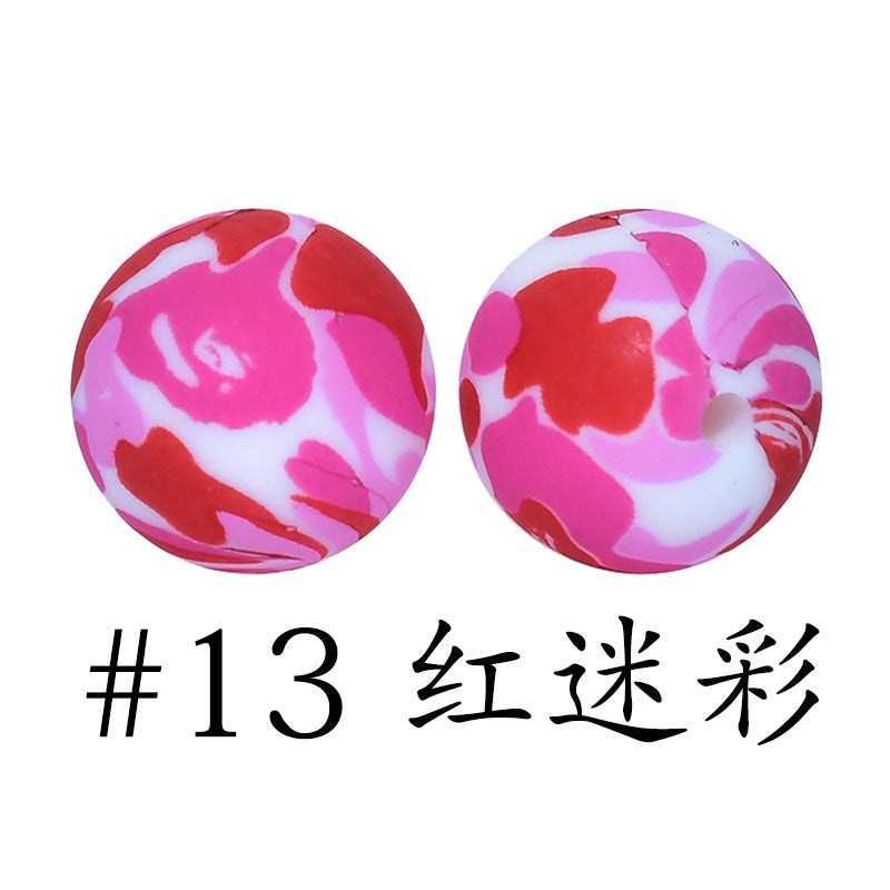 16mm Print Silicone Beads Colorful Silicone Water Transfer Beads-50PCS