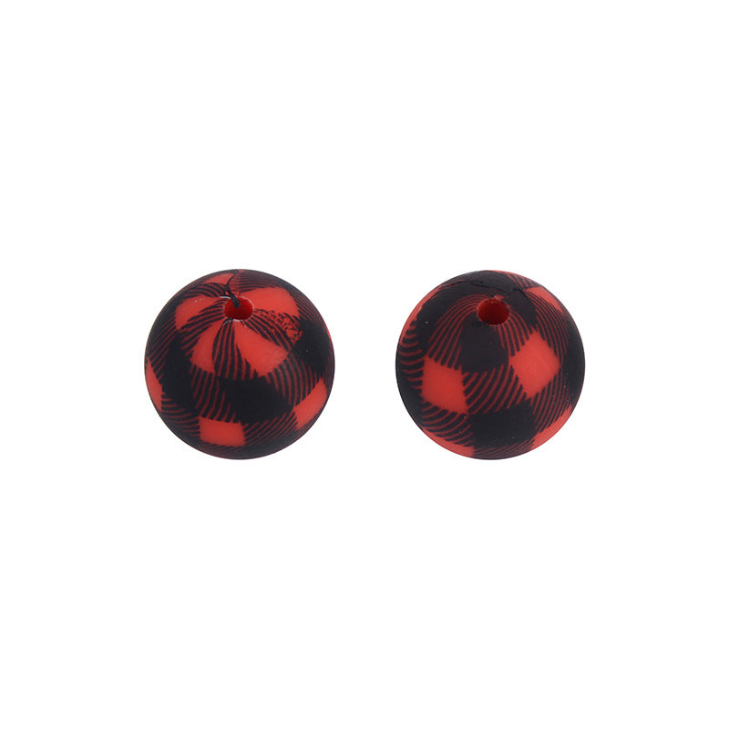 Black and White Check Leopard Print 15MM Silicone Beads-50PCS