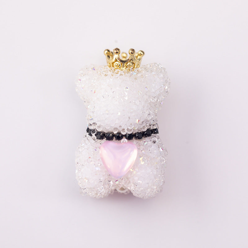 Creative Acrylic Full Diamond Sugar Crown Bear Pen Cap Beads-1PCS