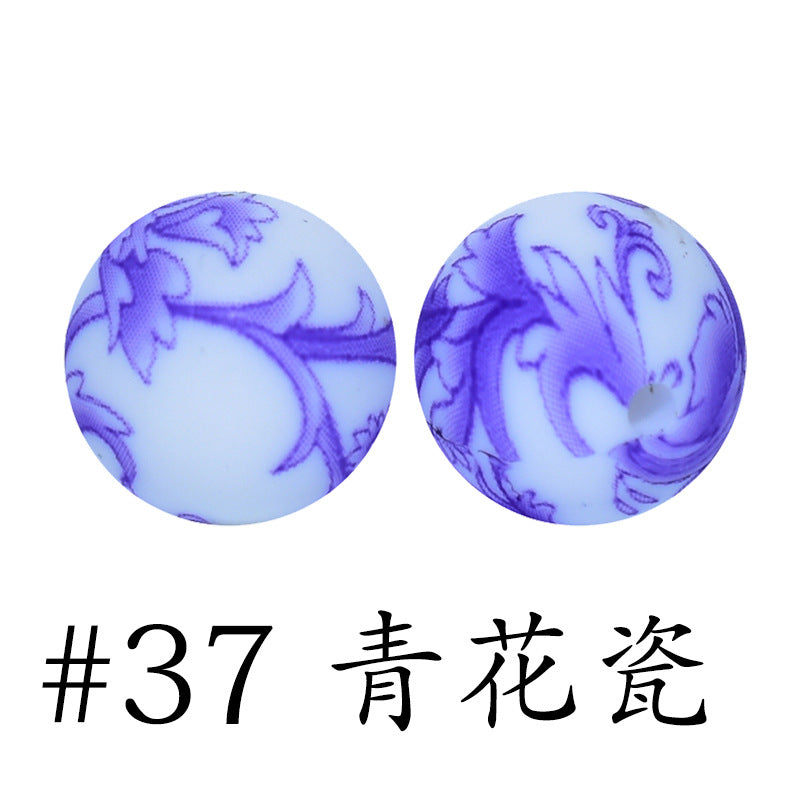 16mm Print Silicone Beads Colorful Silicone Water Transfer Beads-50PCS